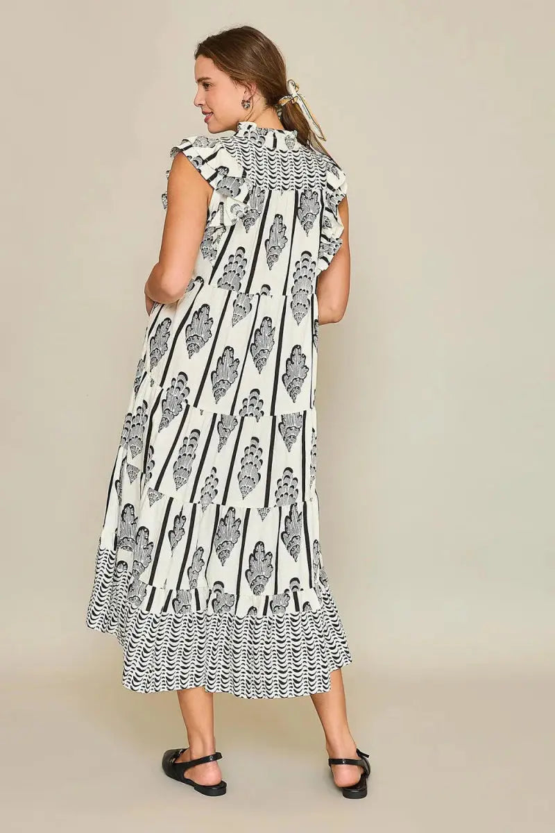 Umgee Full Size Boarder Print Midi Dress Plus Size Fashion - Love Salve